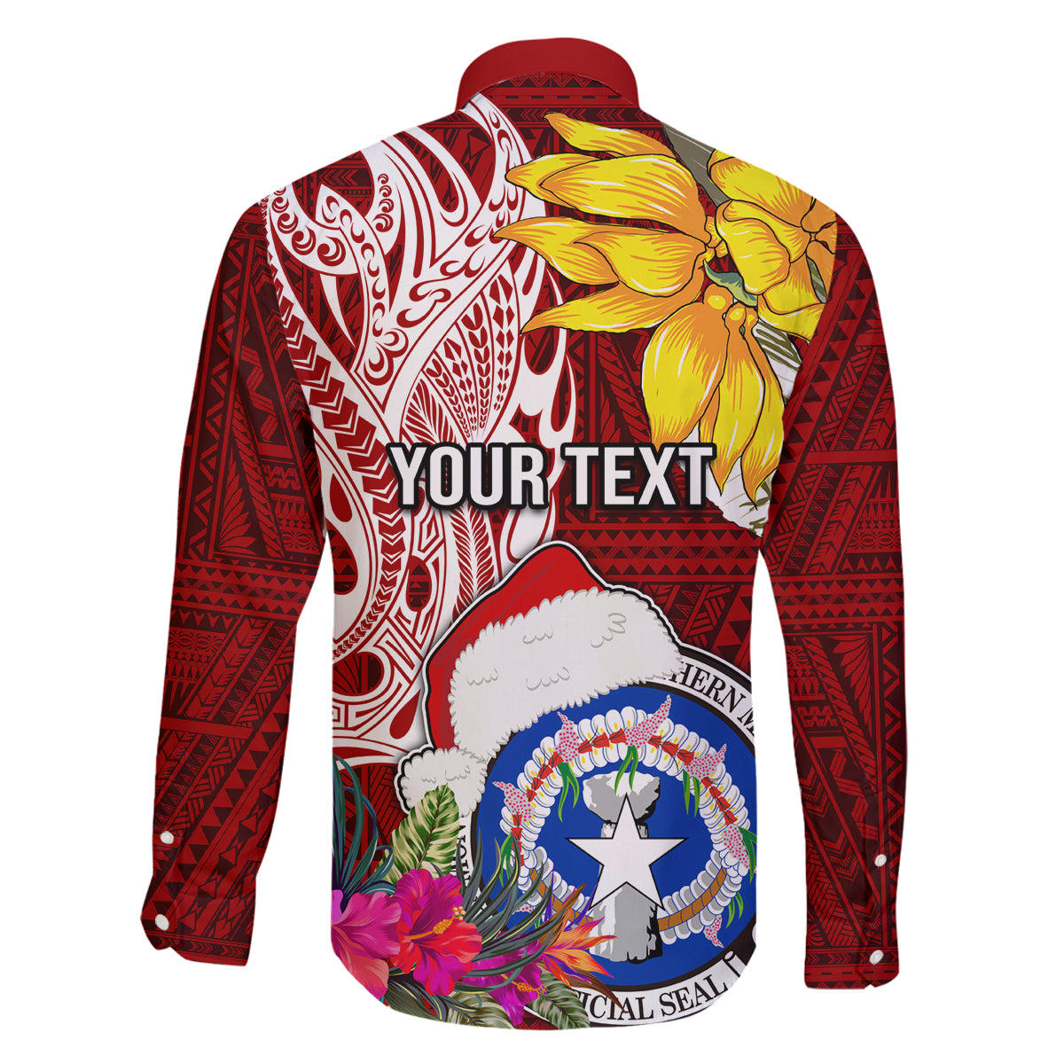 Custom Northern Mariana Islands Christmas Family Matching Mermaid Dress and Hawaiian Shirt Funny Santa Hug Latte Stone Ylang-ylang and Polynesia Pattern Red LT03 - Polynesian Pride