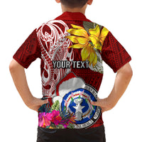 Custom Northern Mariana Islands Christmas Family Matching Puletasi Dress and Hawaiian Shirt Funny Santa Hug Latte Stone Ylang-ylang and Polynesia Pattern Red LT03 - Polynesian Pride