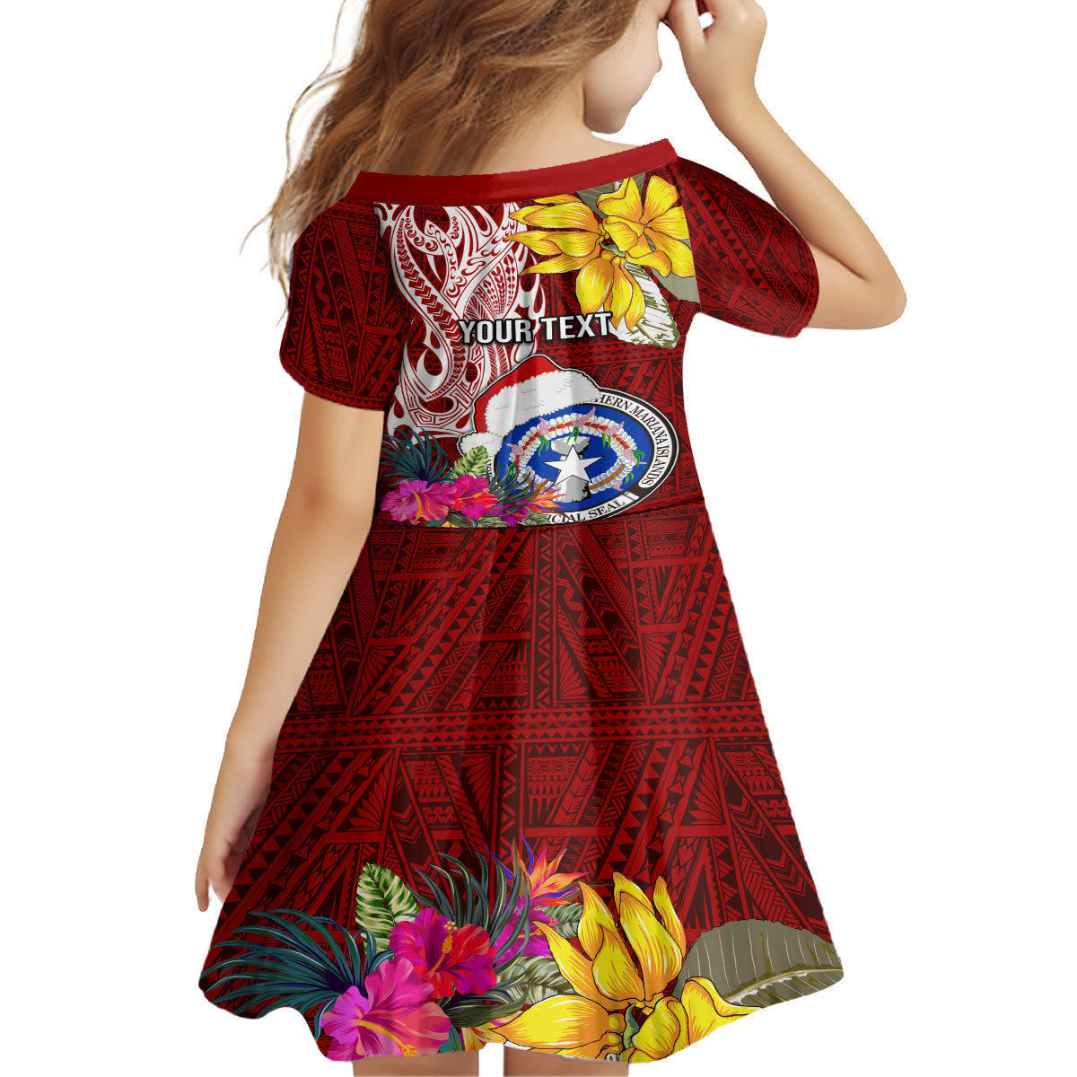 Custom Northern Mariana Islands Christmas Family Matching Puletasi Dress and Hawaiian Shirt Funny Santa Hug Latte Stone Ylang-ylang and Polynesia Pattern Red LT03 - Polynesian Pride