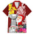 Custom Northern Mariana Islands Christmas Family Matching Puletasi Dress and Hawaiian Shirt Funny Santa Hug Latte Stone Ylang-ylang and Polynesia Pattern Red LT03 Dad's Shirt - Short Sleeve Red - Polynesian Pride