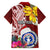 Custom Northern Mariana Islands Christmas Family Matching Puletasi Dress and Hawaiian Shirt Funny Santa Hug Latte Stone Ylang-ylang and Polynesia Pattern Red LT03 - Polynesian Pride