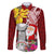 Custom Northern Mariana Islands Christmas Family Matching Puletasi Dress and Hawaiian Shirt Funny Santa Hug Latte Stone Ylang-ylang and Polynesia Pattern Red LT03 Dad's Shirt - Long Sleeve Red - Polynesian Pride