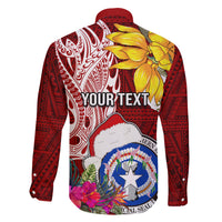 Custom Northern Mariana Islands Christmas Family Matching Puletasi Dress and Hawaiian Shirt Funny Santa Hug Latte Stone Ylang-ylang and Polynesia Pattern Red LT03 - Polynesian Pride