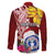 Custom Northern Mariana Islands Christmas Family Matching Puletasi Dress and Hawaiian Shirt Funny Santa Hug Latte Stone Ylang-ylang and Polynesia Pattern Red LT03 - Polynesian Pride