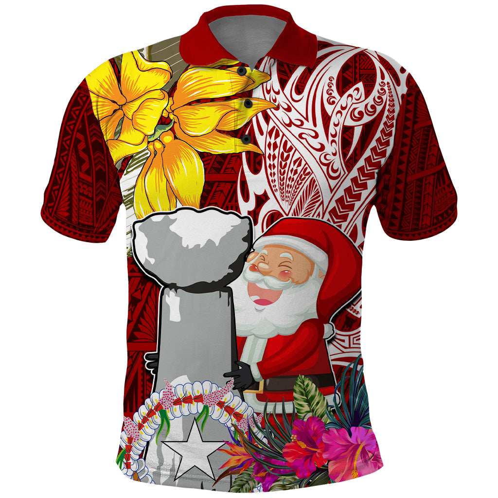 Custom Northern Mariana Islands Christmas Polo Shirt Funny Santa Hug Latte Stone Ylang-ylang and Polynesia Pattern Red LT03 Red - Polynesian Pride