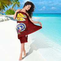 Custom Northern Mariana Islands Christmas Sarong Funny Santa Hug Latte Stone Ylang-ylang and Polynesia Pattern Red LT03 - Polynesian Pride