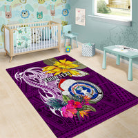 Custom Northern Mariana Islands Christmas Area Rug Funny Santa Hug Latte Stone Ylang-ylang and Polynesia Pattern Pink LT03 - Polynesian Pride