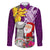 Custom Northern Mariana Islands Christmas Family Matching Puletasi Dress and Hawaiian Shirt Funny Santa Hug Latte Stone Ylang-ylang and Polynesia Pattern Pink LT03 Dad's Shirt - Long Sleeve Pink - Polynesian Pride