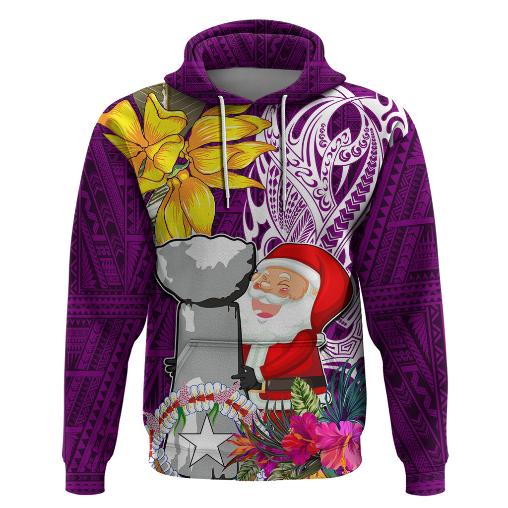 Custom Northern Mariana Islands Christmas Hoodie Funny Santa Hug Latte Stone Ylang-ylang and Polynesia Pattern Pink LT03 Pullover Hoodie Pink - Polynesian Pride