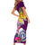 Custom Northern Mariana Islands Christmas Short Sleeve Bodycon Dress Funny Santa Hug Latte Stone Ylang-ylang and Polynesia Pattern Pink LT03 - Polynesian Pride