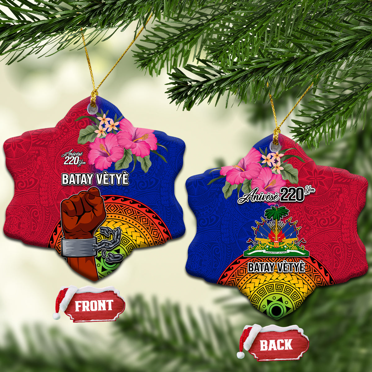 Haiti Battle of Vertieres Ceramic Ornament The Haitian Revolution 220th Anniversary LT03 Snow Flake Red - Polynesian Pride