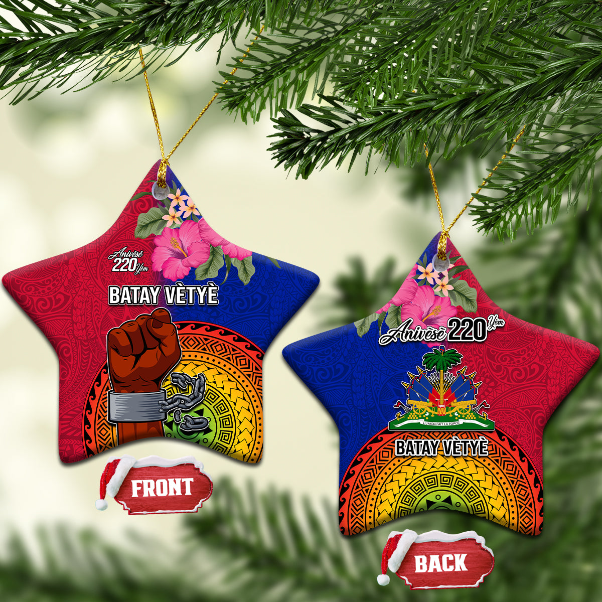 Haiti Battle of Vertieres Ceramic Ornament The Haitian Revolution 220th Anniversary LT03 Star Red - Polynesian Pride