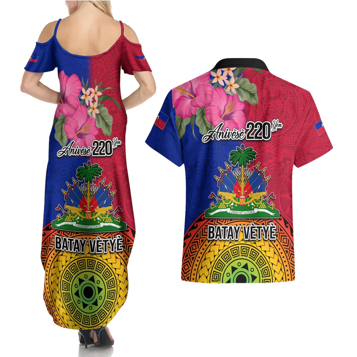 Haiti Battle of Vertieres Couples Matching Summer Maxi Dress and Hawaiian Shirt The Haitian Revolution 220th Anniversary Polynesian Style LT03 - Polynesian Pride