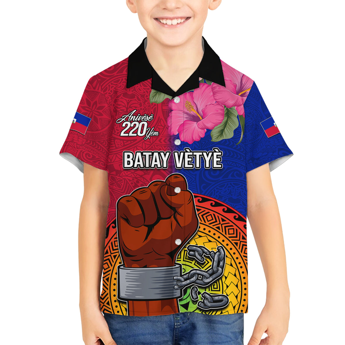 Haiti Battle of Vertieres Family Matching Long Sleeve Bodycon Dress and Hawaiian Shirt The Haitian Revolution 220th Anniversary Polynesian Style LT03 Son's Shirt Red - Polynesian Pride