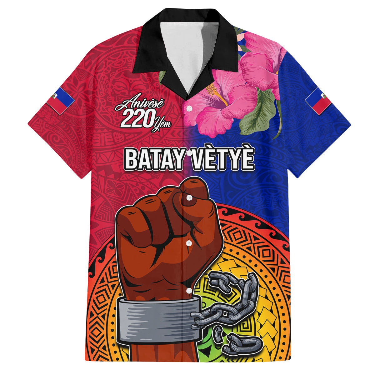Haiti Battle of Vertieres Family Matching Puletasi Dress and Hawaiian Shirt The Haitian Revolution 220th Anniversary Polynesian Style LT03 Dad's Shirt - Short Sleeve Red - Polynesian Pride