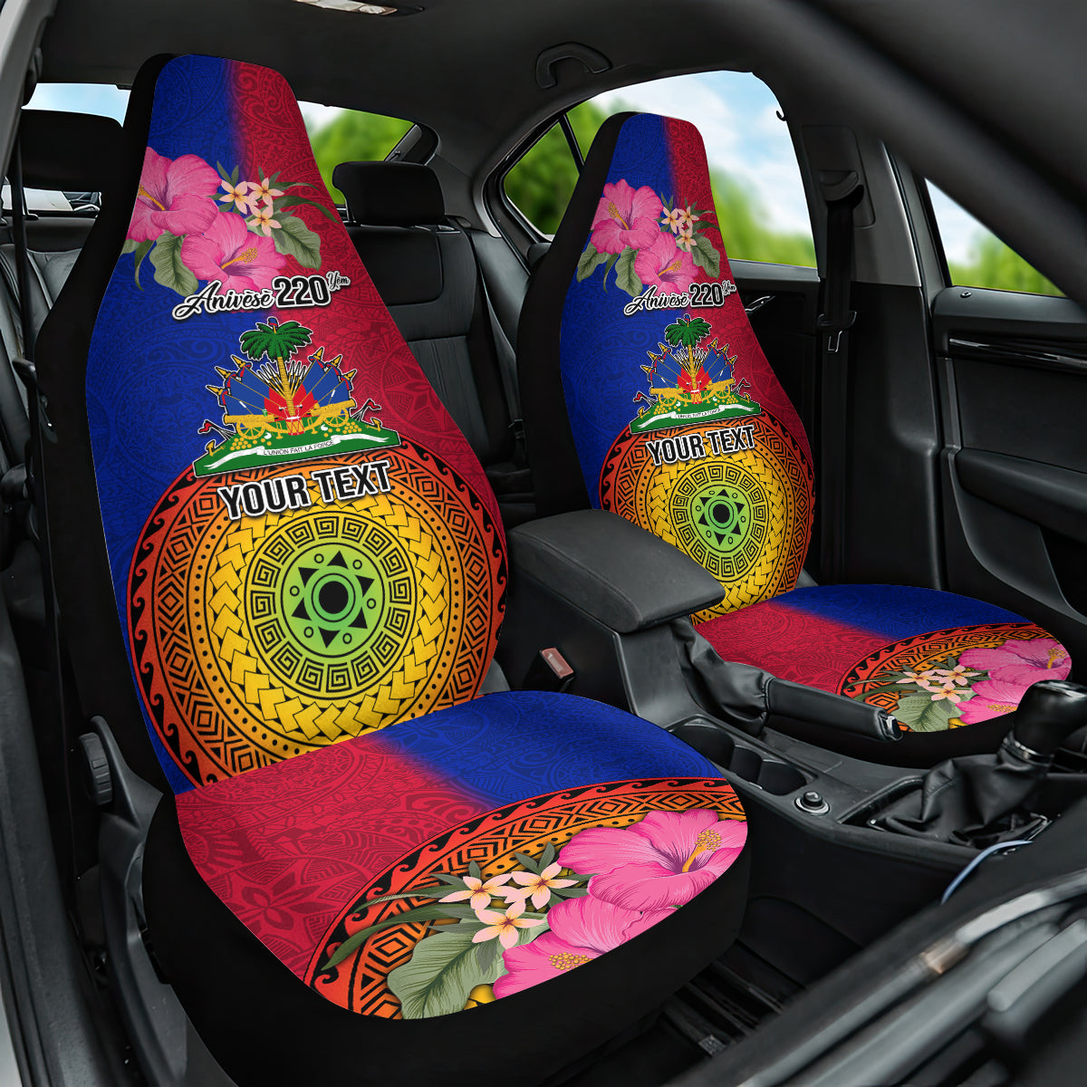 Personalised Haiti Battle of Vertieres Car Seat Cover The Haitian Revolution 220th Anniversary Polynesian Style LT03 One Size Red - Polynesian Pride