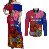 Personalised Haiti Battle of Vertieres Couples Matching Off Shoulder Maxi Dress and Long Sleeve Button Shirt The Haitian Revolution 220th Anniversary Polynesian Style LT03 Red - Polynesian Pride