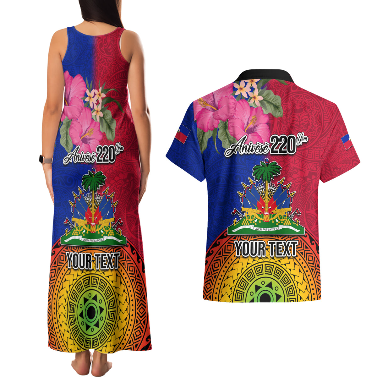 Personalised Haiti Battle of Vertieres Couples Matching Tank Maxi Dress and Hawaiian Shirt The Haitian Revolution 220th Anniversary Polynesian Style LT03 - Polynesian Pride