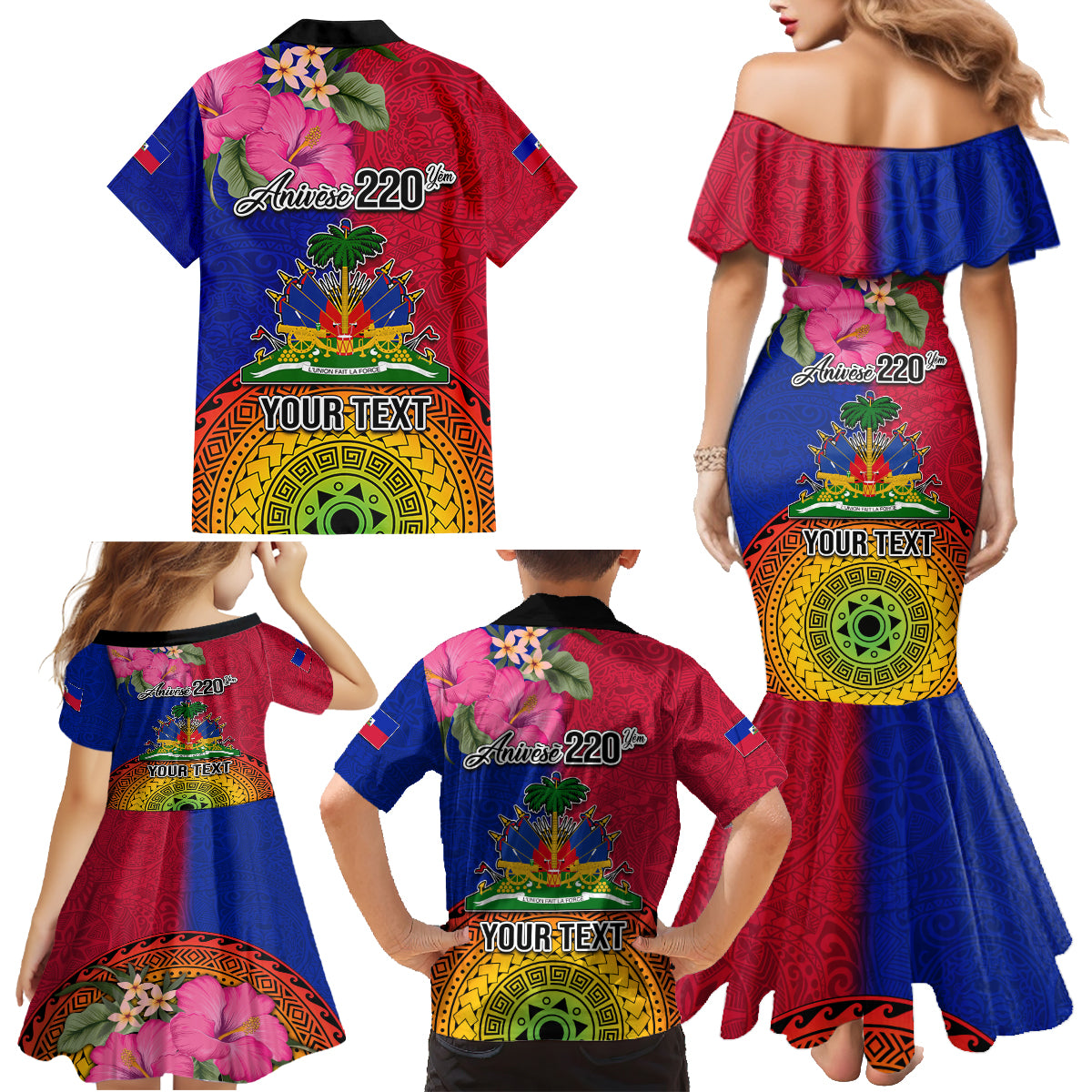 Personalised Haiti Battle of Vertieres Family Matching Mermaid Dress and Hawaiian Shirt The Haitian Revolution 220th Anniversary Polynesian Style LT03 - Polynesian Pride