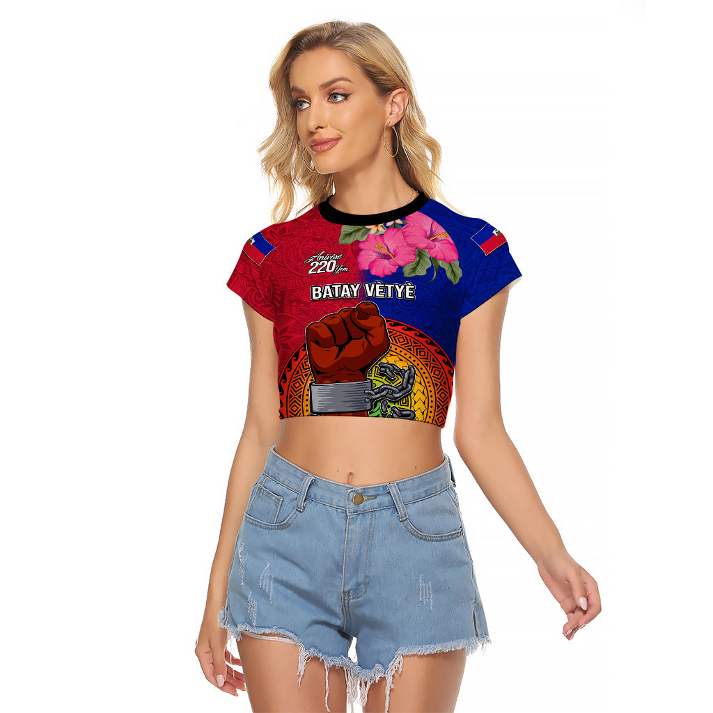 Personalised Haiti Battle of Vertieres Raglan Cropped T Shirt The Haitian Revolution 220th Anniversary Polynesian Style LT03 Female Red - Polynesian Pride