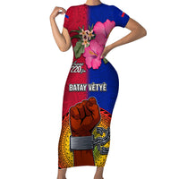 Personalised Haiti Battle of Vertieres Short Sleeve Bodycon Dress The Haitian Revolution 220th Anniversary Polynesian Style LT03 Long Dress Red - Polynesian Pride