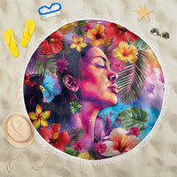 Polynesian Women Beach Blanket Tropical Plant - Vibrant Surreal Dreamscape Vibe