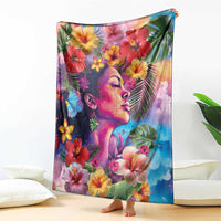 Polynesian Women Blanket Tropical Plant - Vibrant Surreal Dreamscape Vibe
