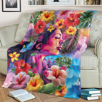 Polynesian Women Blanket Tropical Plant - Vibrant Surreal Dreamscape Vibe