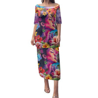 Polynesian Women Family Matching Puletasi and Hawaiian Shirt Tropical Plant - Vibrant Surreal Dreamscape Vibe