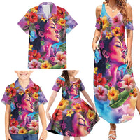 Polynesian Women Family Matching Summer Maxi Dress and Hawaiian Shirt Tropical Plant - Vibrant Surreal Dreamscape Vibe