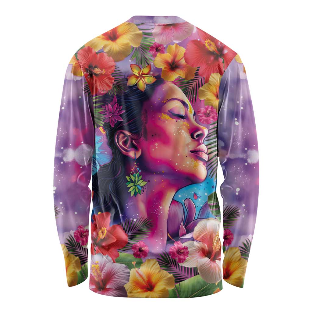 Polynesian Women Long Sleeve Shirt Tropical Plant - Vibrant Surreal Dreamscape Vibe