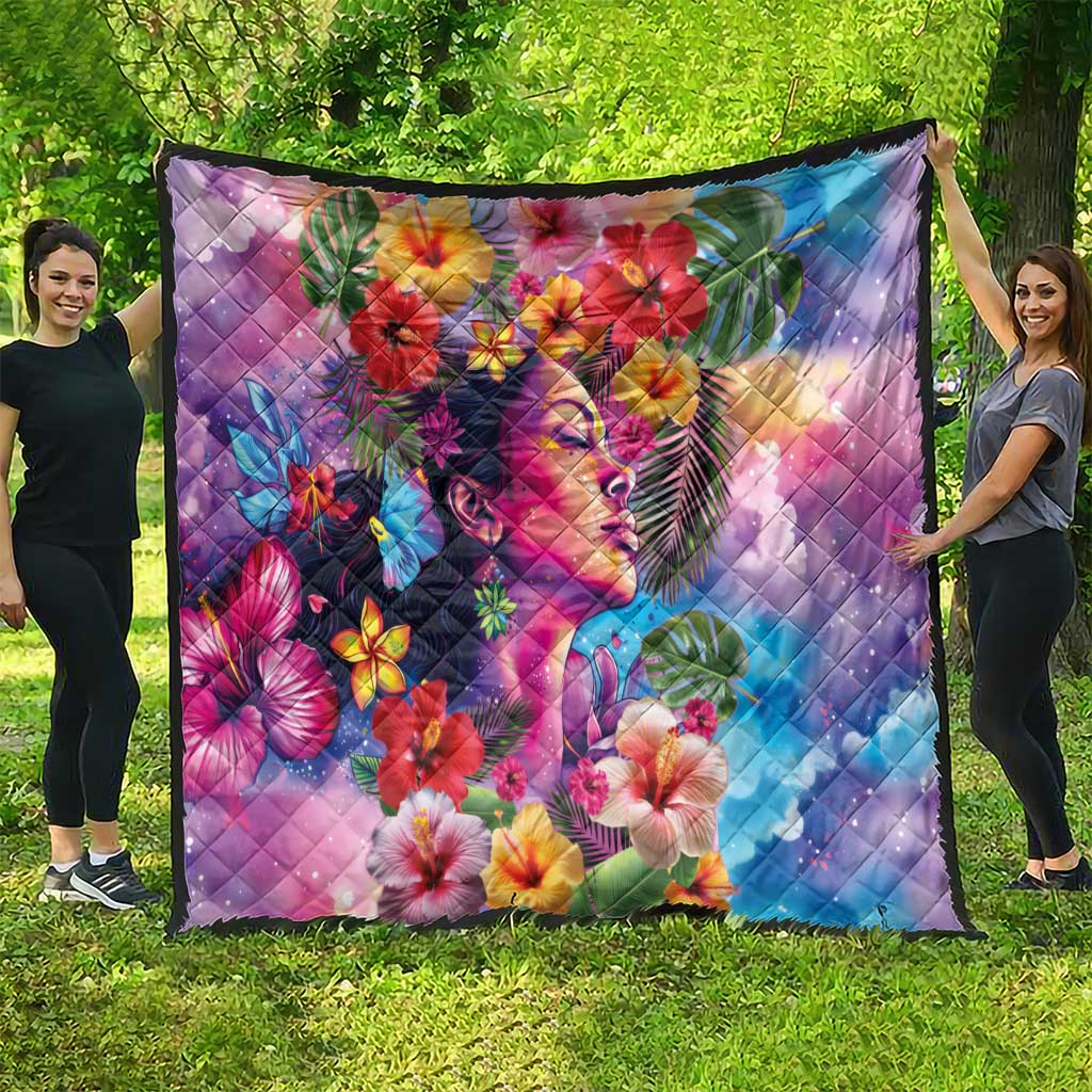Polynesian Women Quilt Tropical Plant - Vibrant Surreal Dreamscape Vibe