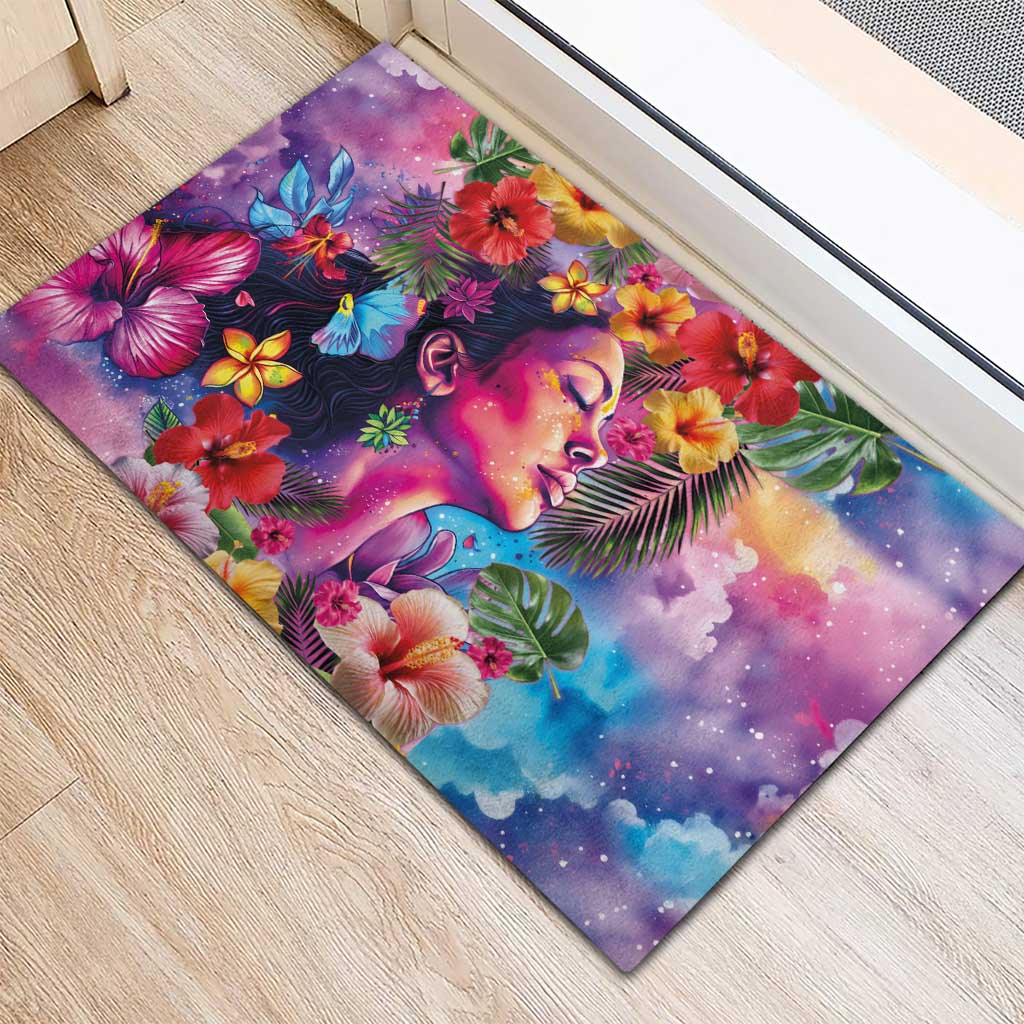 Polynesian Women Rubber Doormat Tropical Plant - Vibrant Surreal Dreamscape Vibe