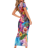 Polynesian Women Short Sleeve Bodycon Dress Tropical Plant - Vibrant Surreal Dreamscape Vibe LT03 - Polynesian Pride