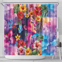Polynesian Women Shower Curtain Tropical Plant - Vibrant Surreal Dreamscape Vibe