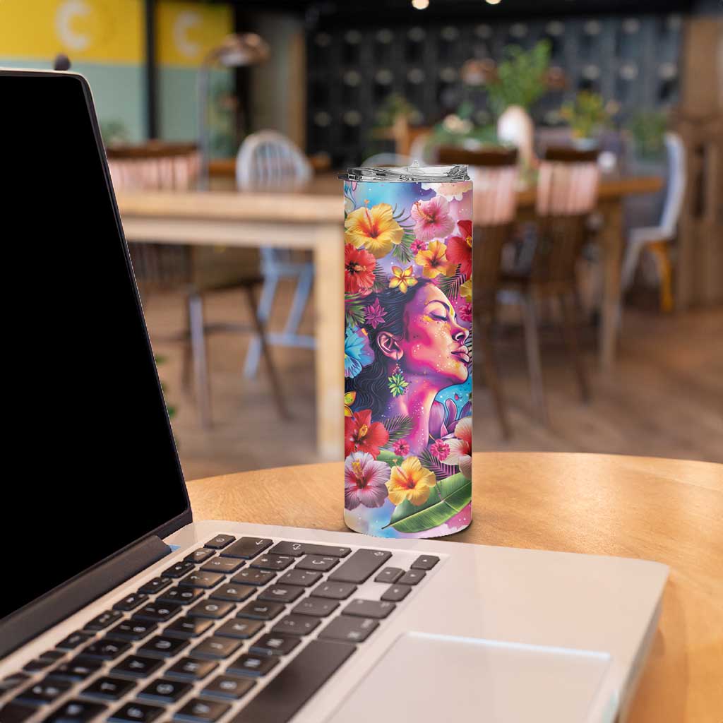 Polynesian Women Skinny Tumbler Tropical Plant - Vibrant Surreal Dreamscape Vibe