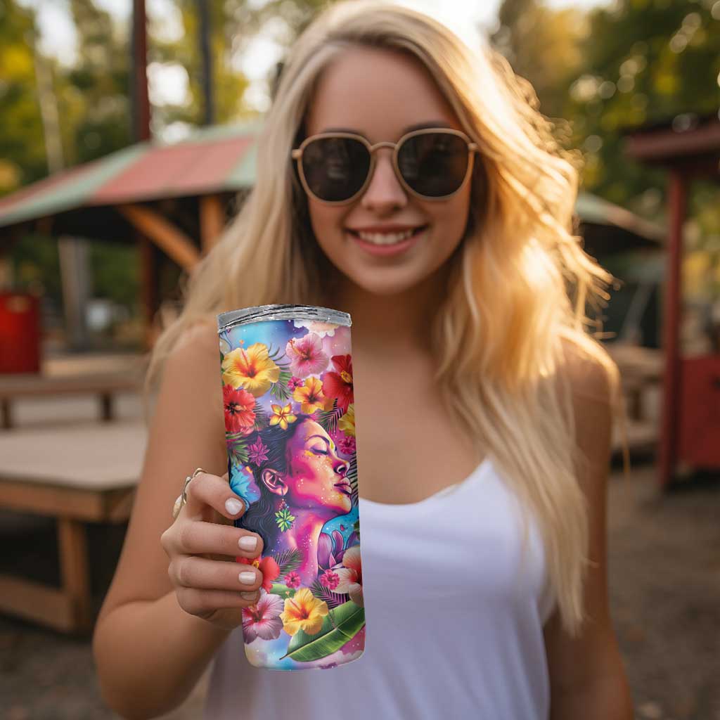 Polynesian Women Skinny Tumbler Tropical Plant - Vibrant Surreal Dreamscape Vibe
