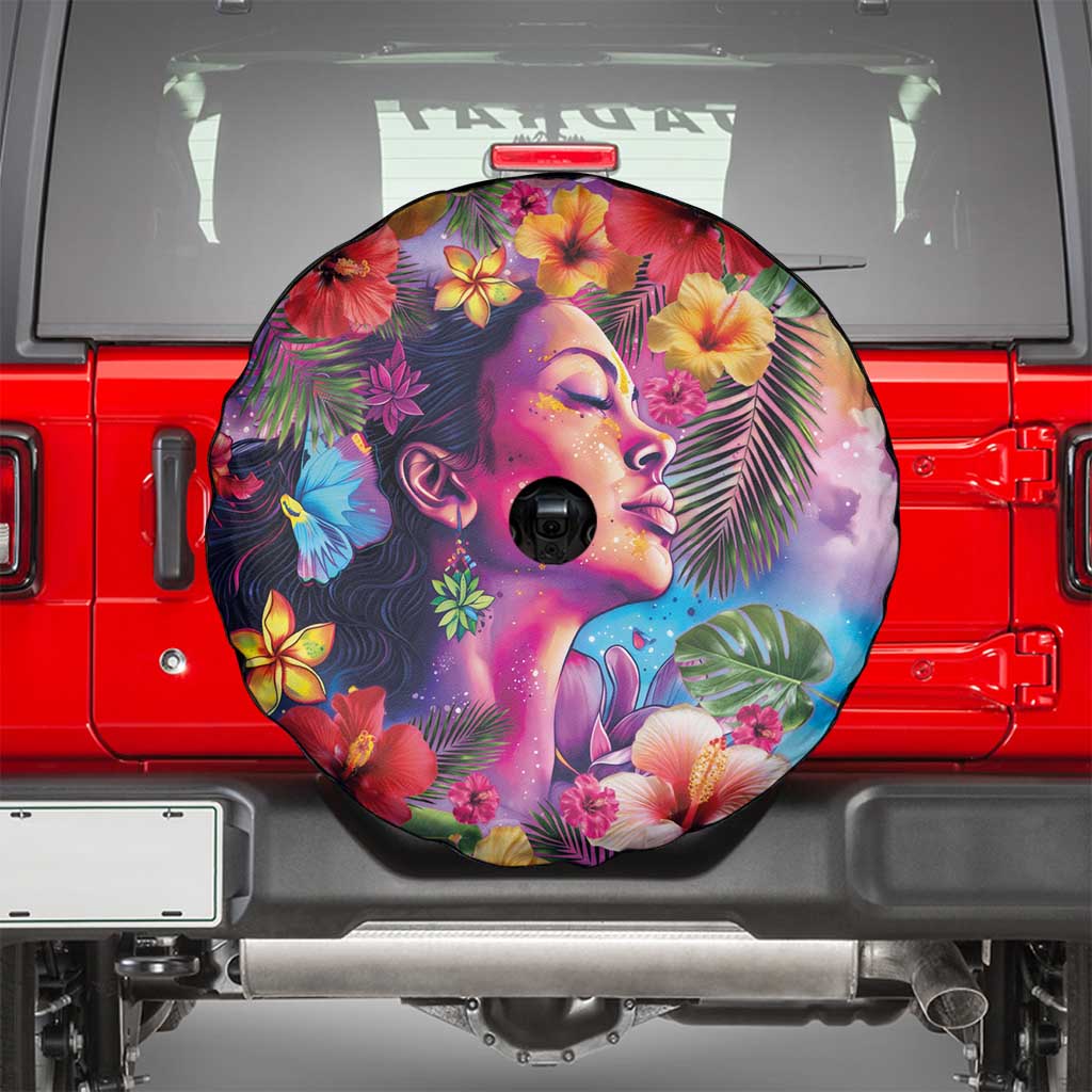 Polynesian Women Spare Tire Cover Tropical Plant - Vibrant Surreal Dreamscape Vibe