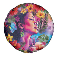 Polynesian Women Spare Tire Cover Tropical Plant - Vibrant Surreal Dreamscape Vibe