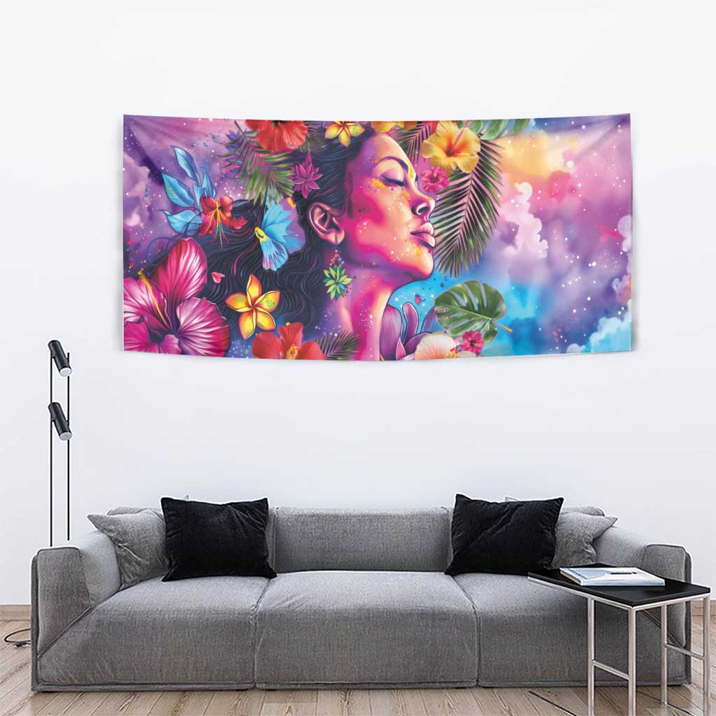 Polynesian Women Tapestry Tropical Plant - Vibrant Surreal Dreamscape Vibe