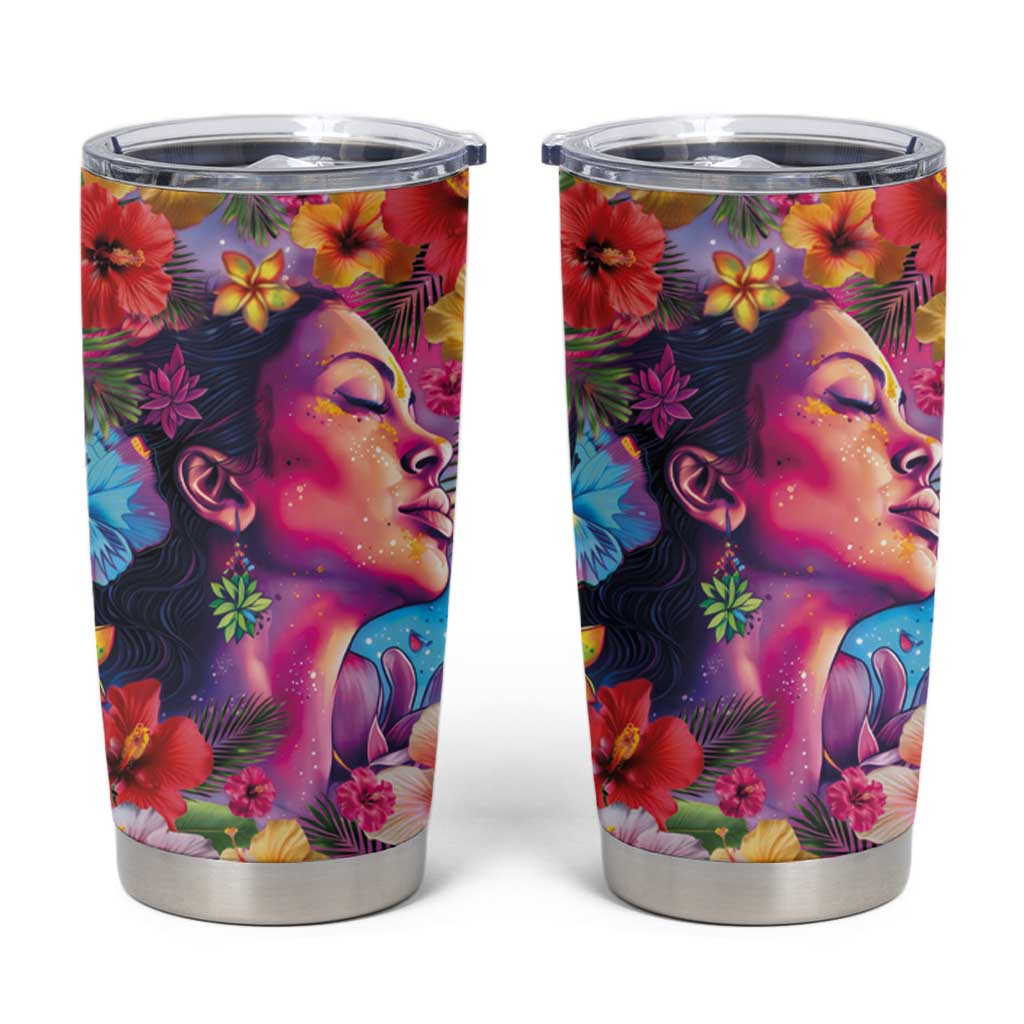Polynesian Women Tumbler Cup Tropical Plant - Vibrant Surreal Dreamscape Vibe