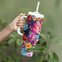 Polynesian Women Tumbler With Handle Tropical Plant - Vibrant Surreal Dreamscape Vibe