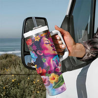 Polynesian Women Tumbler With Handle Tropical Plant - Vibrant Surreal Dreamscape Vibe
