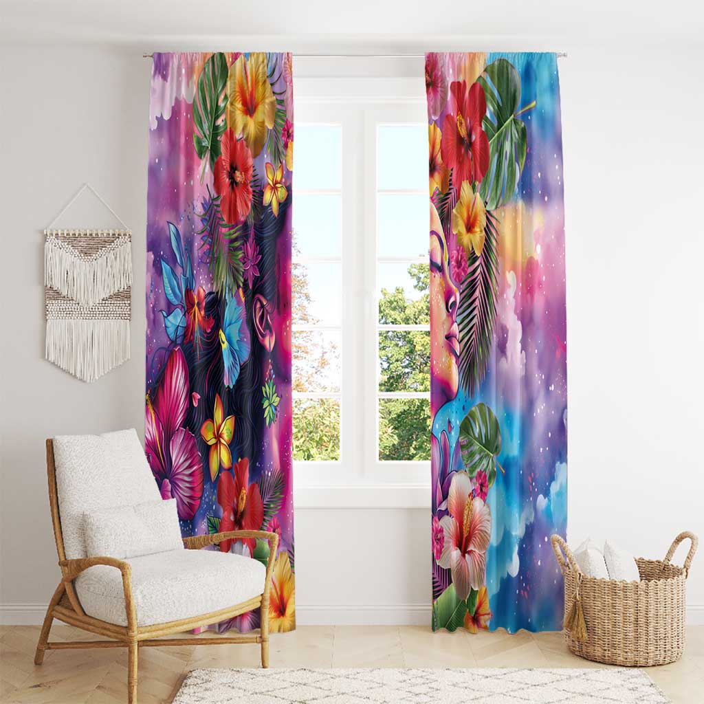 Polynesian Women Window Curtain Tropical Plant - Vibrant Surreal Dreamscape Vibe