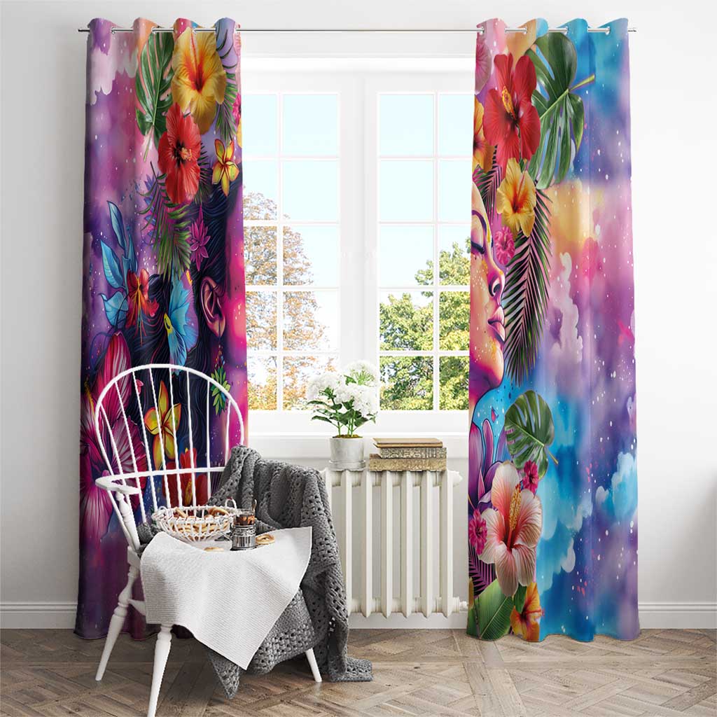 Polynesian Women Window Curtain Tropical Plant - Vibrant Surreal Dreamscape Vibe