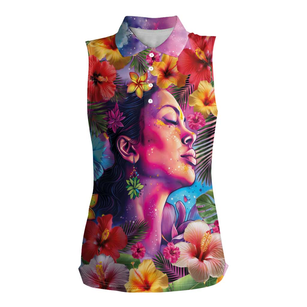 Polynesian Women Women Sleeveless Polo Shirt Tropical Plant - Vibrant Surreal Dreamscape Vibe