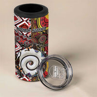 Personalised Aotearoa and Australia Together 4 in 1 Can Cooler Tumbler Koru and Kangaroo - Taniko with Aboriginal Motif
