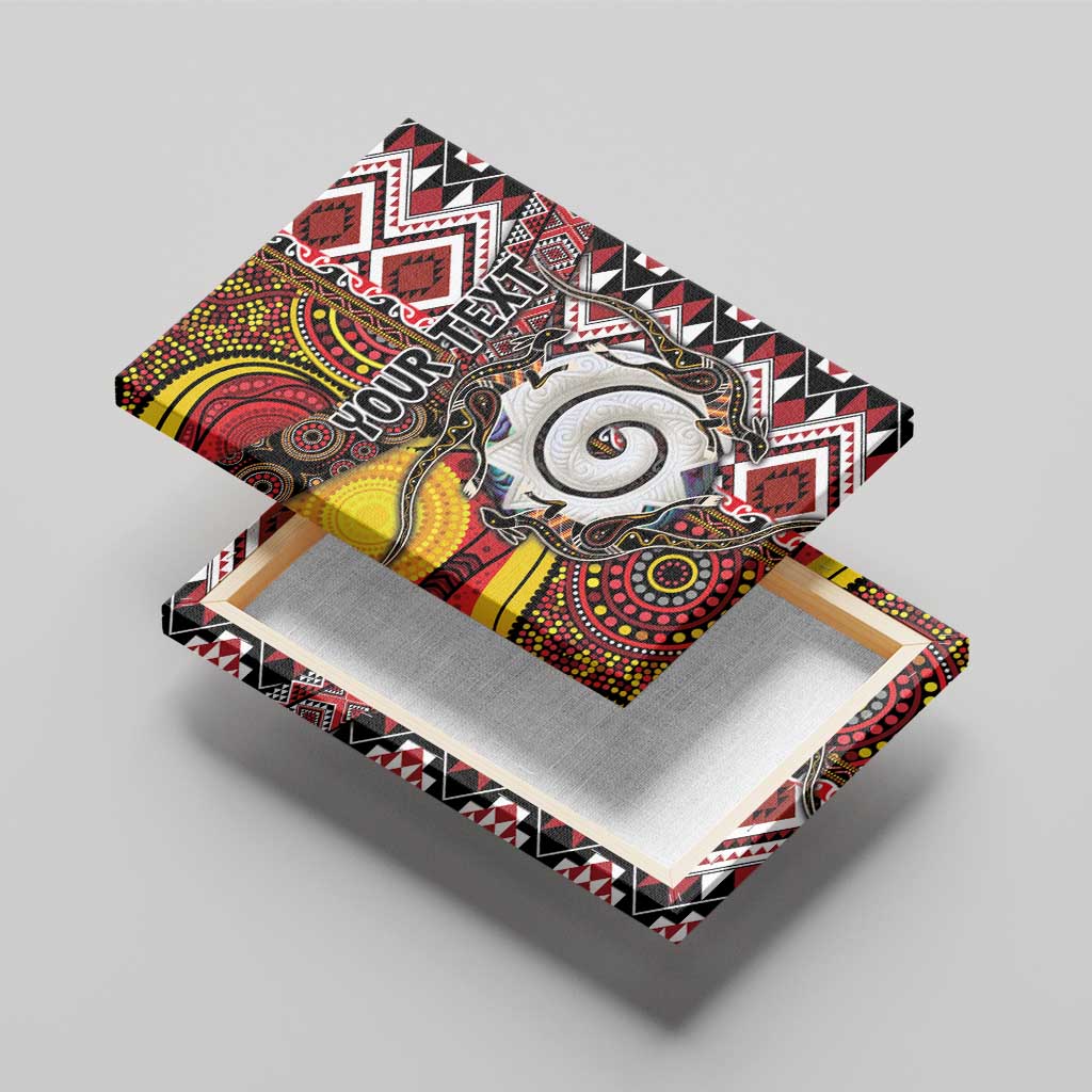 Personalised Aotearoa and Australia Together Canvas Wall Art Koru and Kangaroo - Taniko with Aboriginal Motif