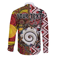 Personalised Aotearoa and Australia Together Family Matching Off Shoulder Short Dress and Hawaiian Shirt Koru and Kangaroo - Taniko with Aboriginal Motif LT03 - Polynesian Pride