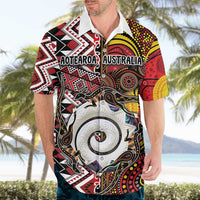 Personalised Aotearoa and Australia Together Hawaiian Shirt Koru and Kangaroo - Taniko with Aboriginal Motif